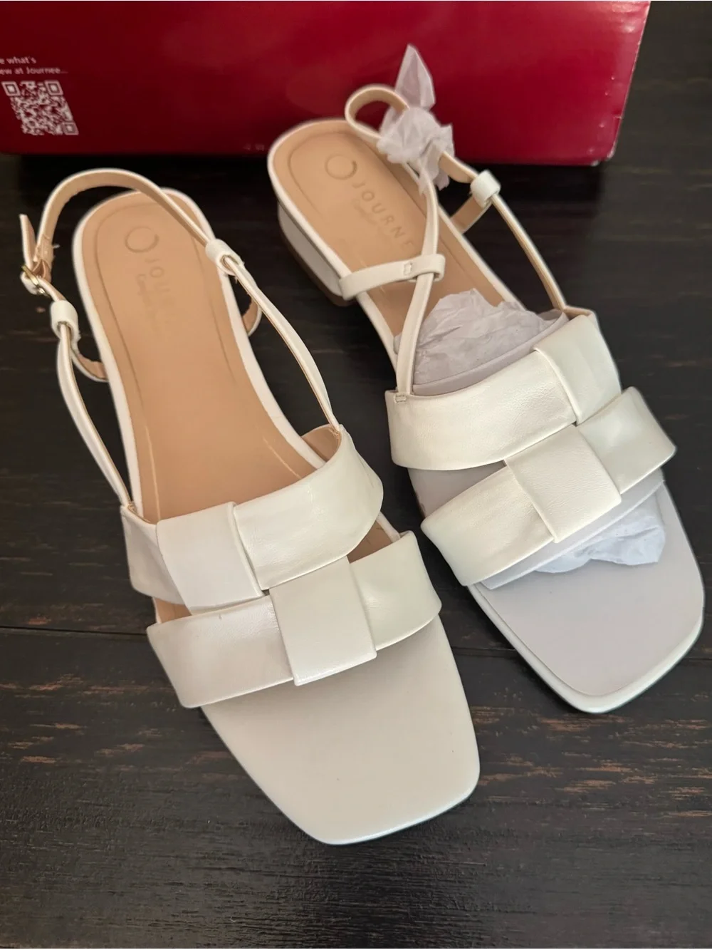 Women’s Journee Tabatha  Beige White Woven Slingback Sandals Size 11